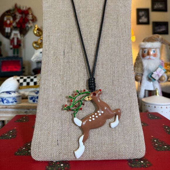 Large Reindeer pendant on a black cord necklace - Picture 2 of 3